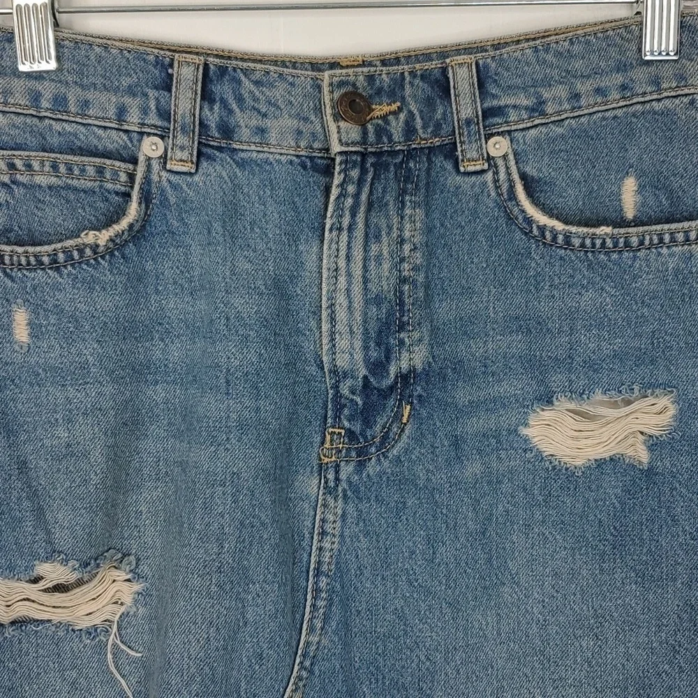 We The Free Hallie Skirt Unlined Denim Raw Hem Distressed Womens 25 A LIne